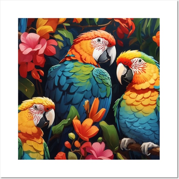 Floral Feathers: Parrot Serenity in a Tropical Garden Wall Art by Thompson Prints